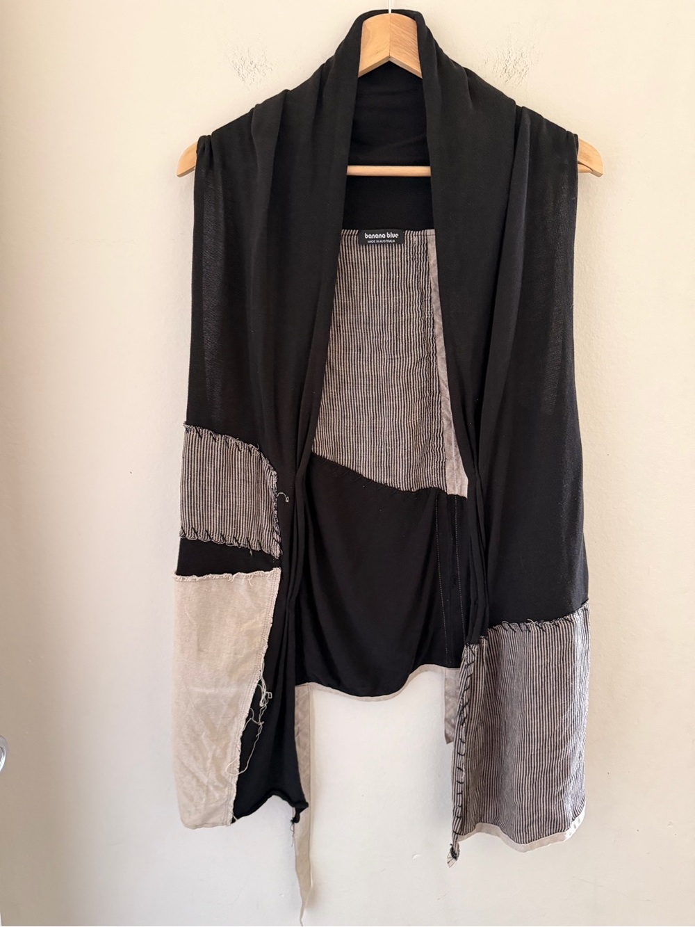 Banana Blue Australia Linen Cotton Patchwork Duster Vest Shawl Collar Lagenlook